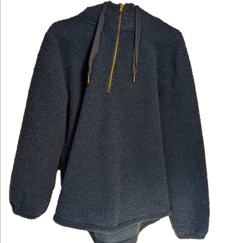 Loft Sherpa Blue Pullover metal 3/4 zipper hoodie Soft warm oversized trending